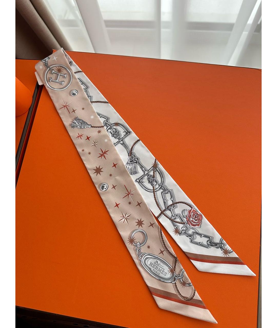 HERMES Бежевый шелковый платок, фото 2