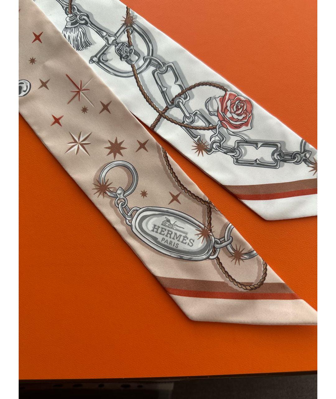 HERMES Бежевый шелковый платок, фото 4