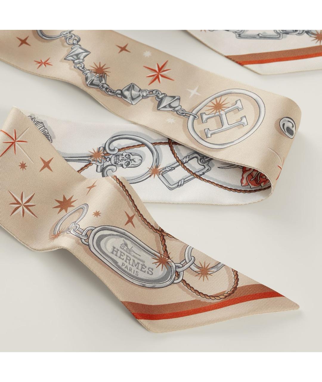 HERMES Бежевый шелковый платок, фото 7