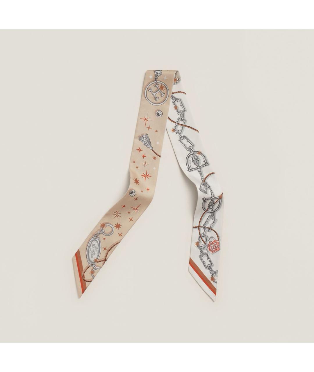 HERMES Бежевый шелковый платок, фото 8