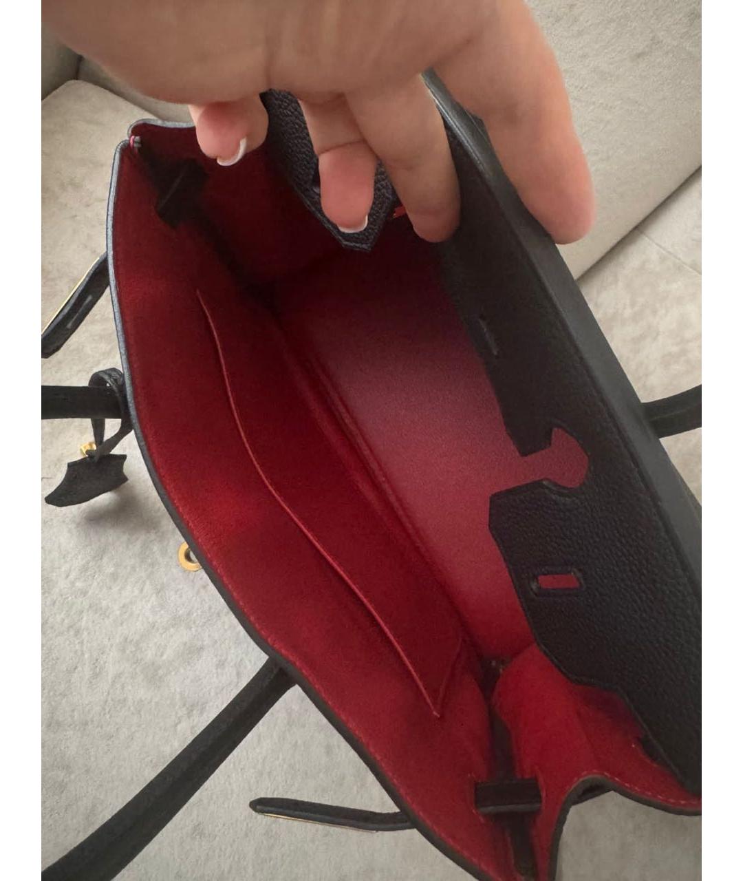 HERMES Черная кожаная сумка с короткими ручками, фото 4