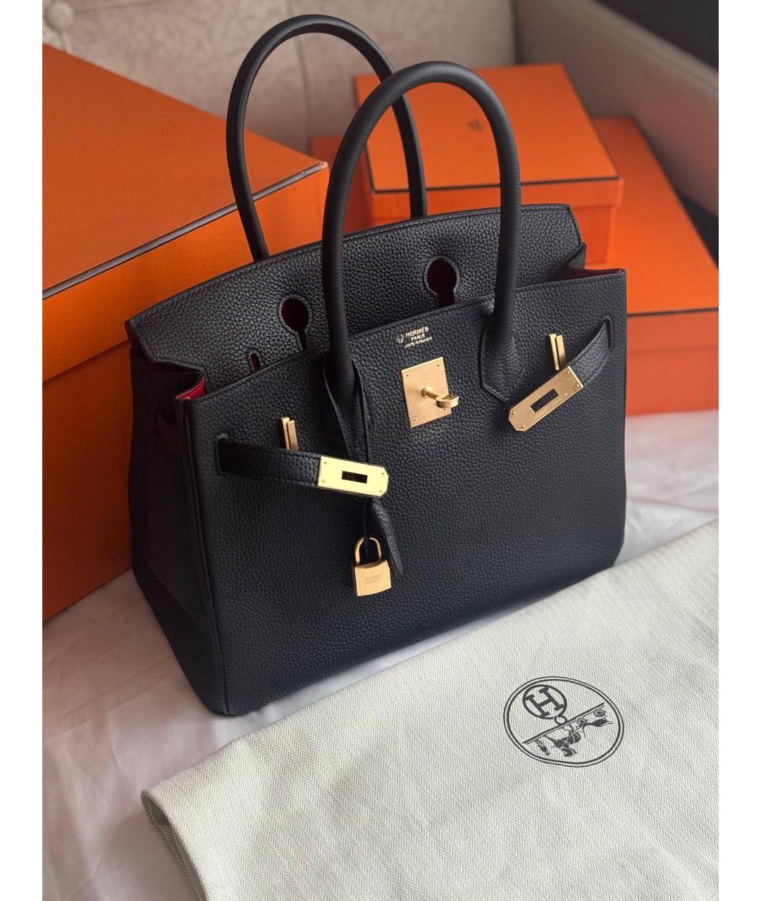 HERMES Черная кожаная сумка с короткими ручками, фото 9