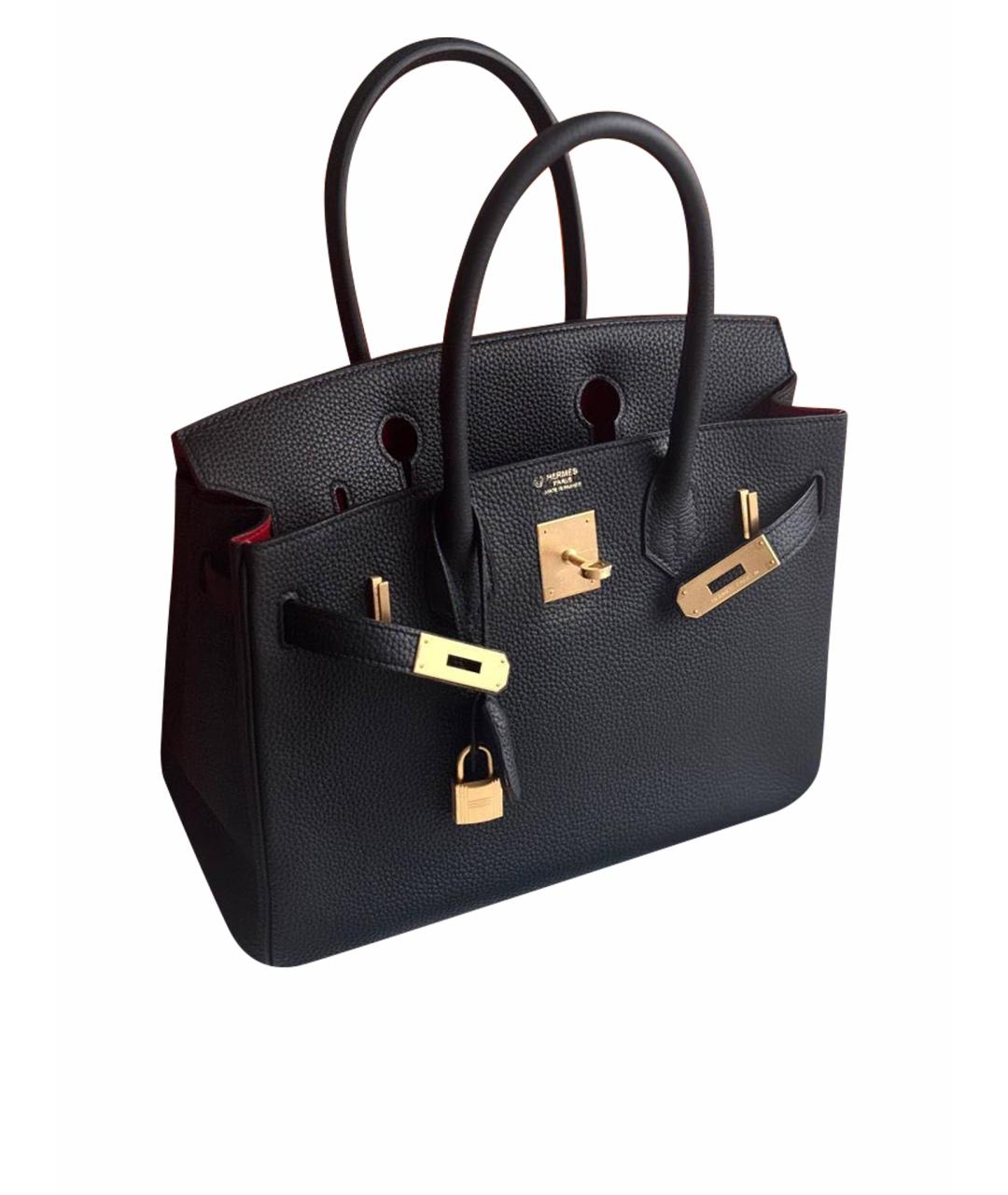 HERMES Черная кожаная сумка с короткими ручками, фото 1