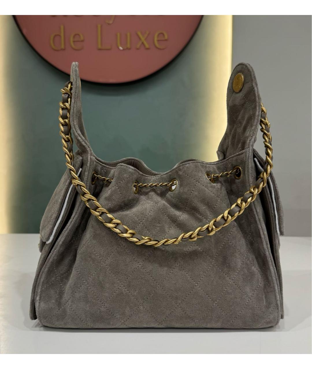 CHANEL Серая замшевая сумка тоут, фото 3