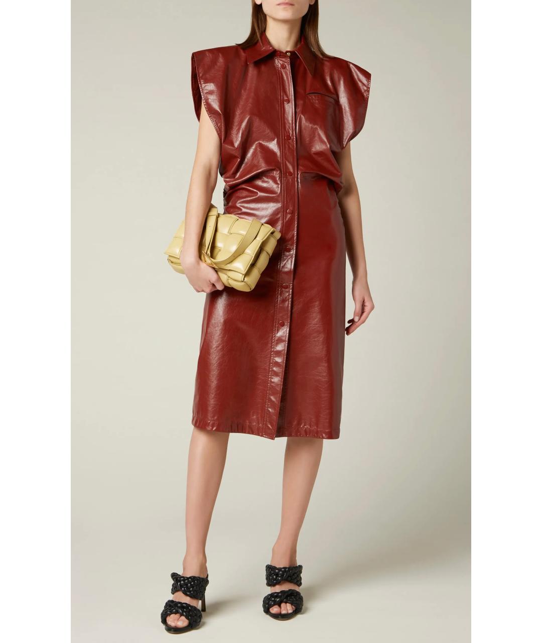 BOTTEGA VENETA Красное кожаное коктейльное платье, фото 2