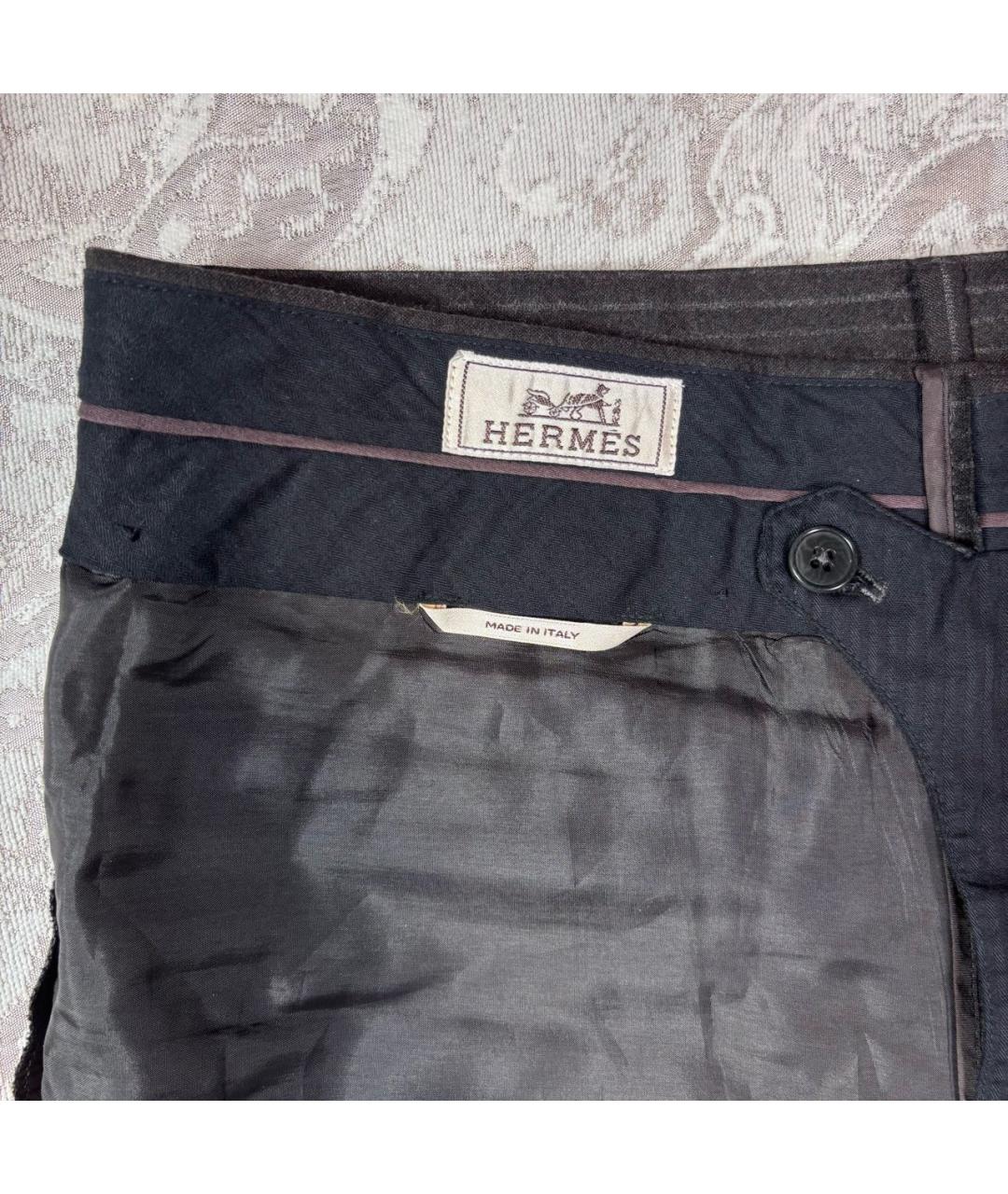 HERMES Коричневые шерстяные классические брюки, фото 5