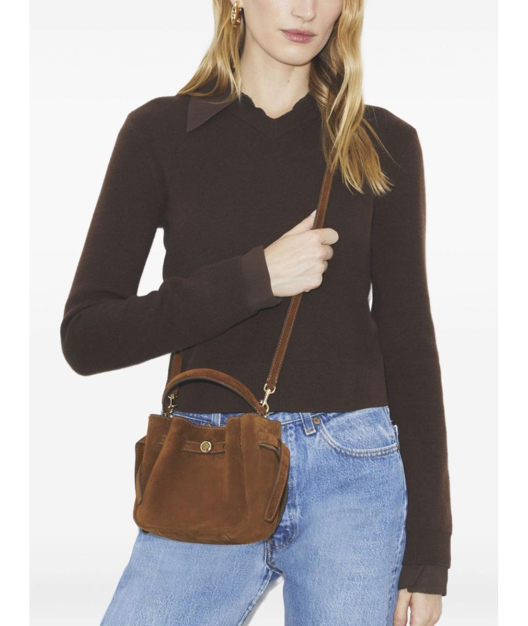 TORY BURCH Коричневая замшевая сумка с короткими ручками, фото 2