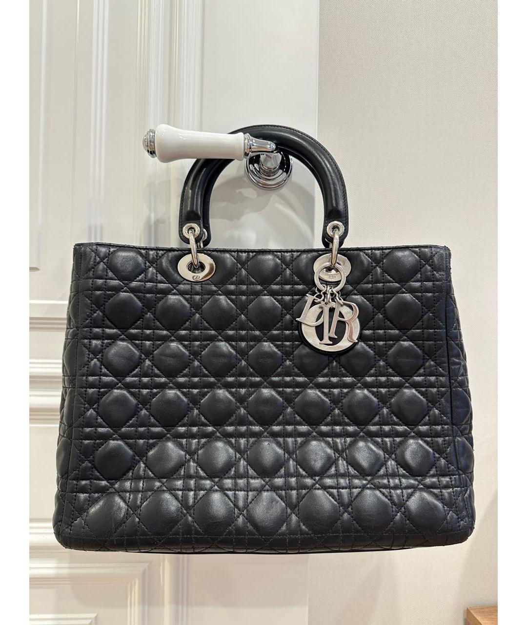 CHRISTIAN DIOR Черная кожаная сумка тоут, фото 9