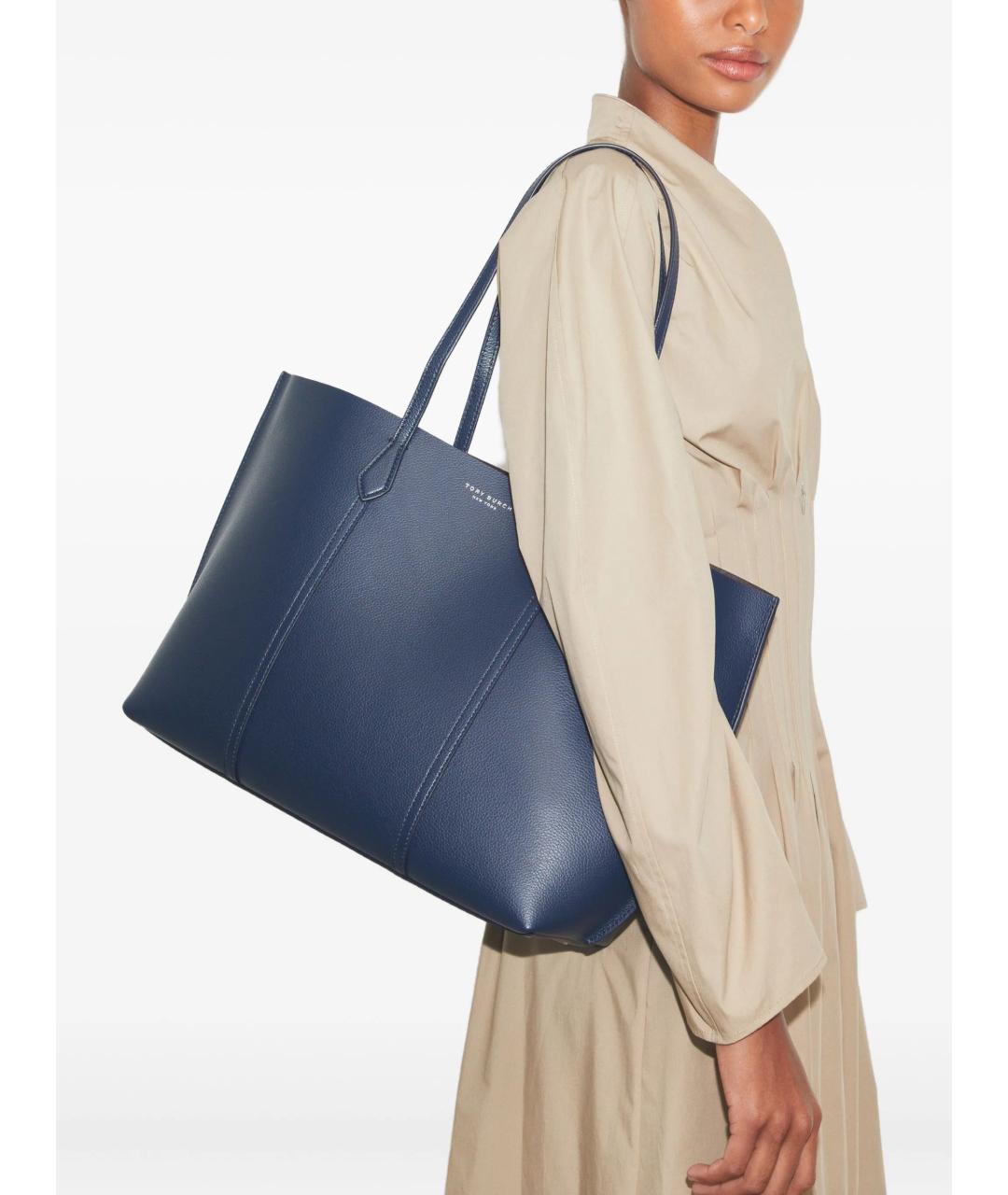 TORY BURCH Синяя кожаная сумка тоут, фото 2