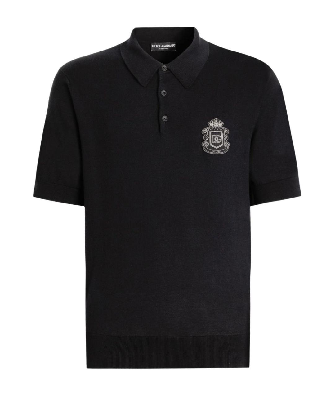 DOLCE&GABBANA Темно-синее хлопковое поло с коротким рукавом, фото 1