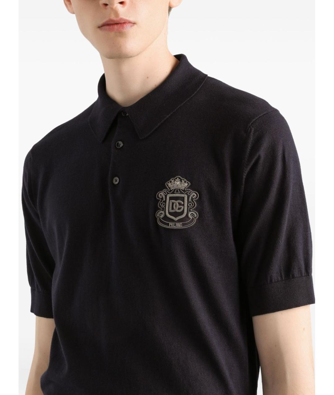 DOLCE&GABBANA Темно-синее хлопковое поло с коротким рукавом, фото 4