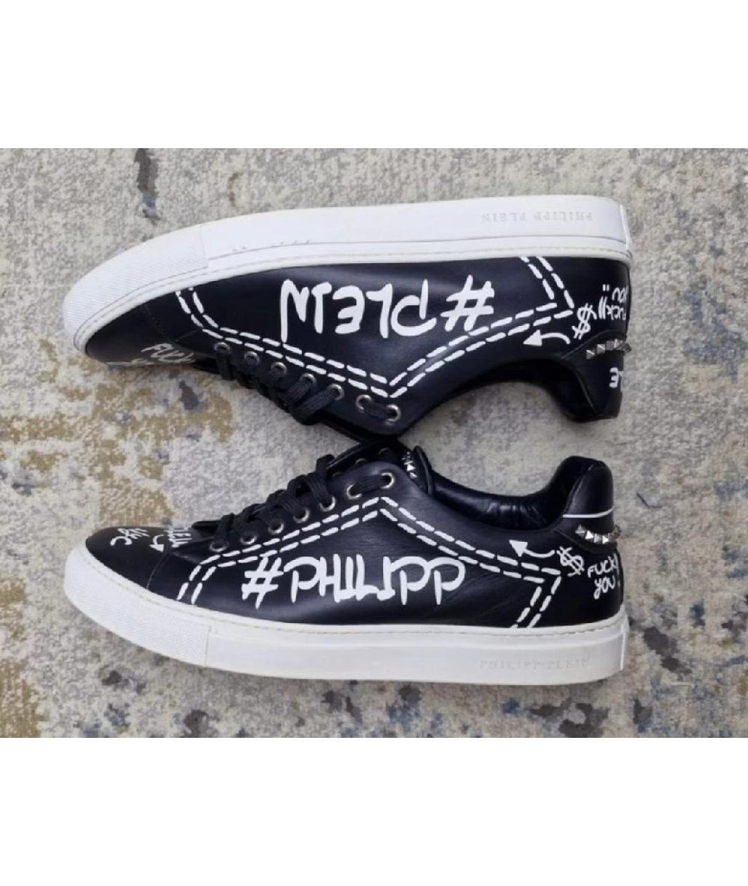 PHILIPP PLEIN Черные кожаные низкие кроссовки / кеды, фото 3