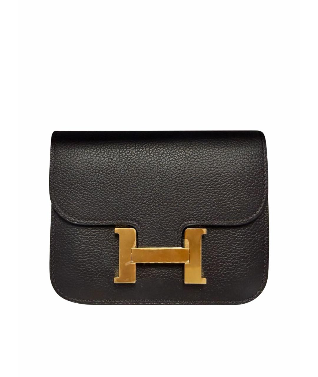 HERMES Черный кожаный кошелек, фото 1