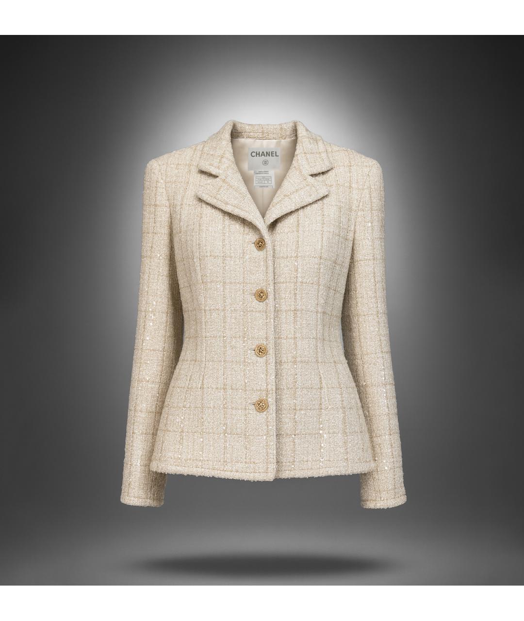 CHANEL Бежевый твидовый жакет/пиджак, фото 3