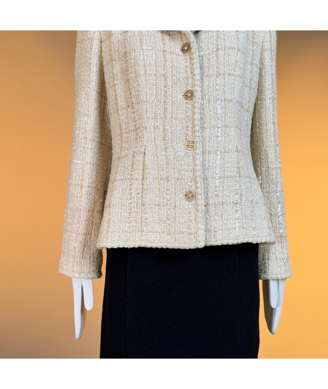 CHANEL Бежевый твидовый жакет/пиджак, фото 2