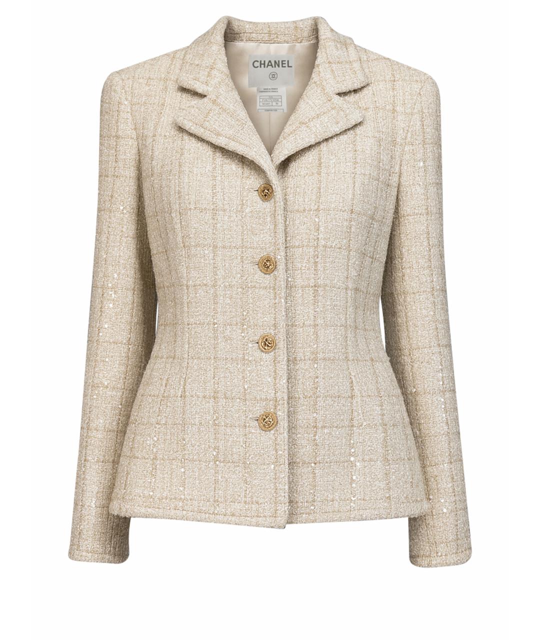 CHANEL Бежевый твидовый жакет/пиджак, фото 1