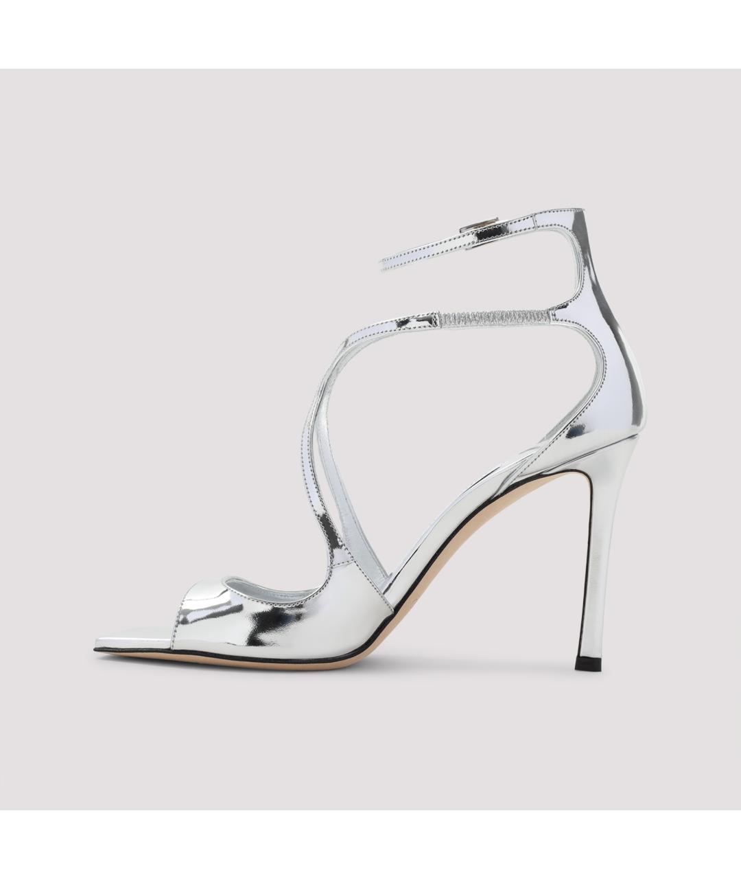 JIMMY CHOO Серебряные кожаные босоножки, фото 2