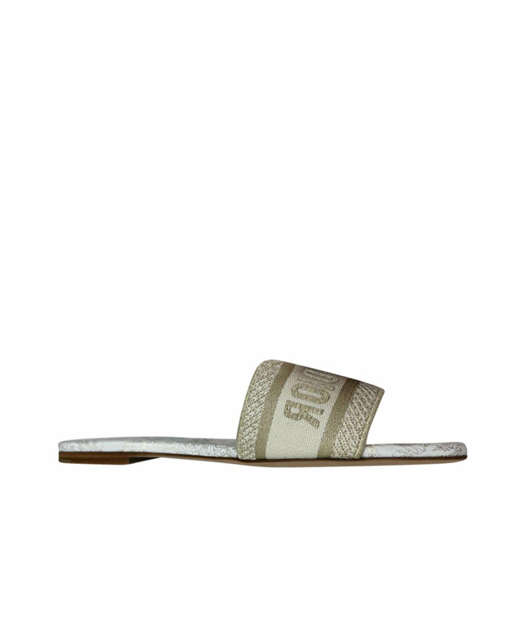 CHRISTIAN DIOR Бежевые текстильные шлепанцы, фото 1