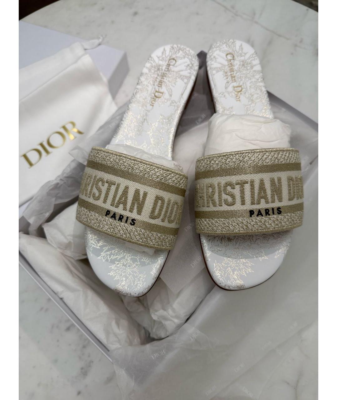 CHRISTIAN DIOR Бежевые текстильные шлепанцы, фото 7