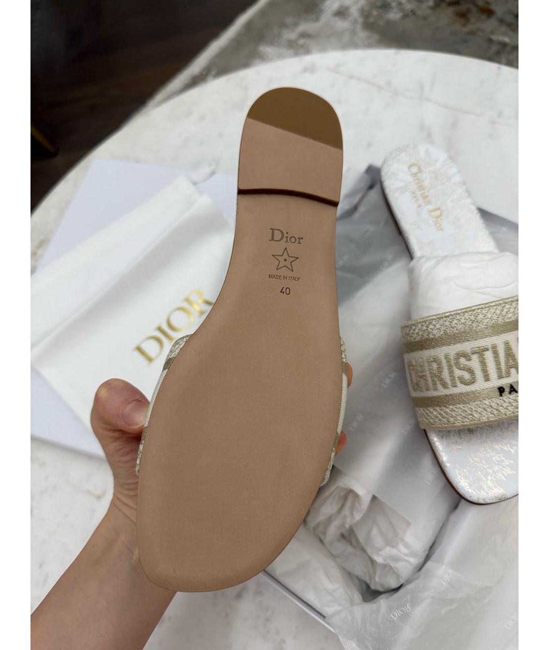 CHRISTIAN DIOR Бежевые текстильные шлепанцы, фото 2