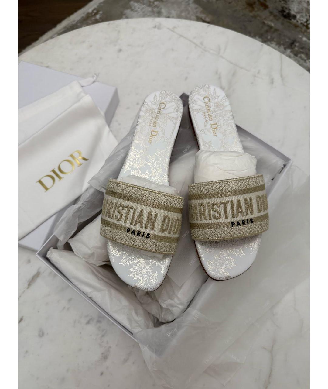 CHRISTIAN DIOR Бежевые текстильные шлепанцы, фото 3