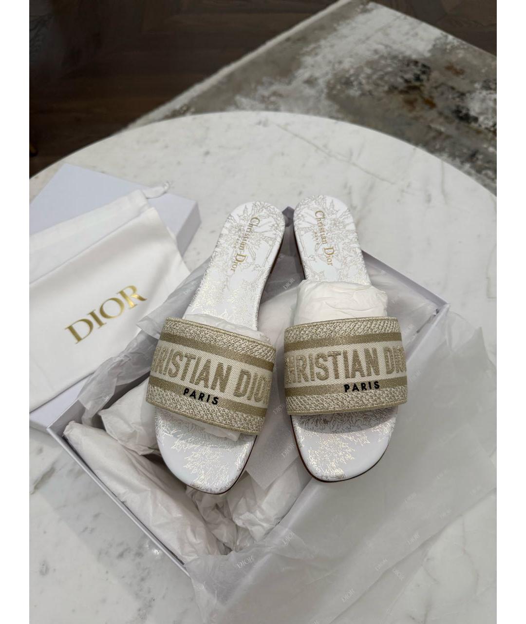 CHRISTIAN DIOR Бежевые текстильные шлепанцы, фото 8