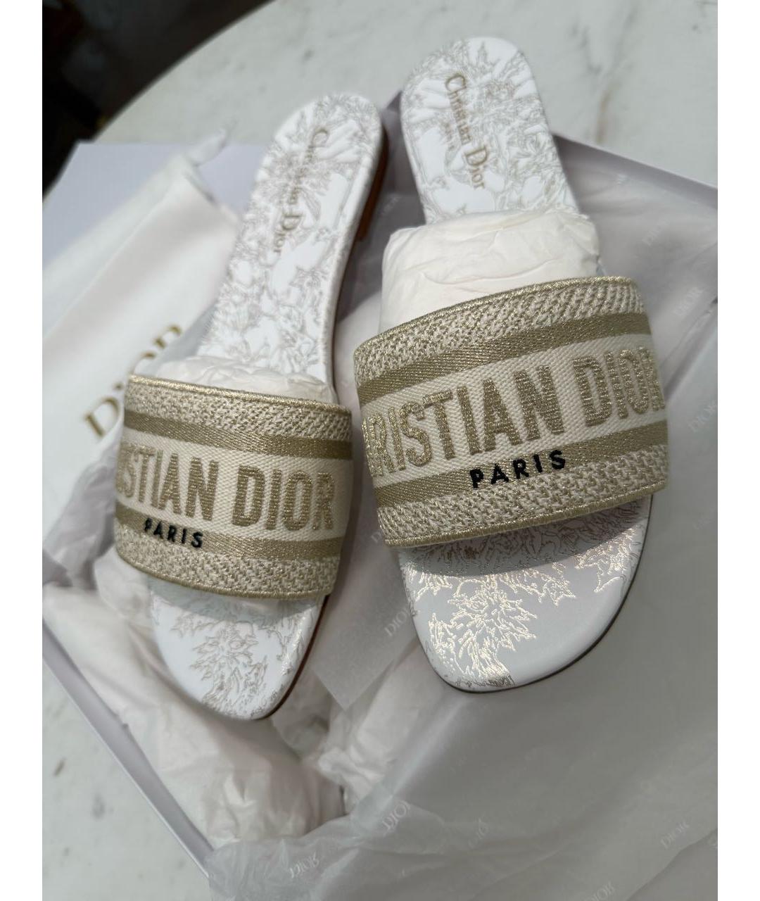 CHRISTIAN DIOR Бежевые текстильные шлепанцы, фото 6
