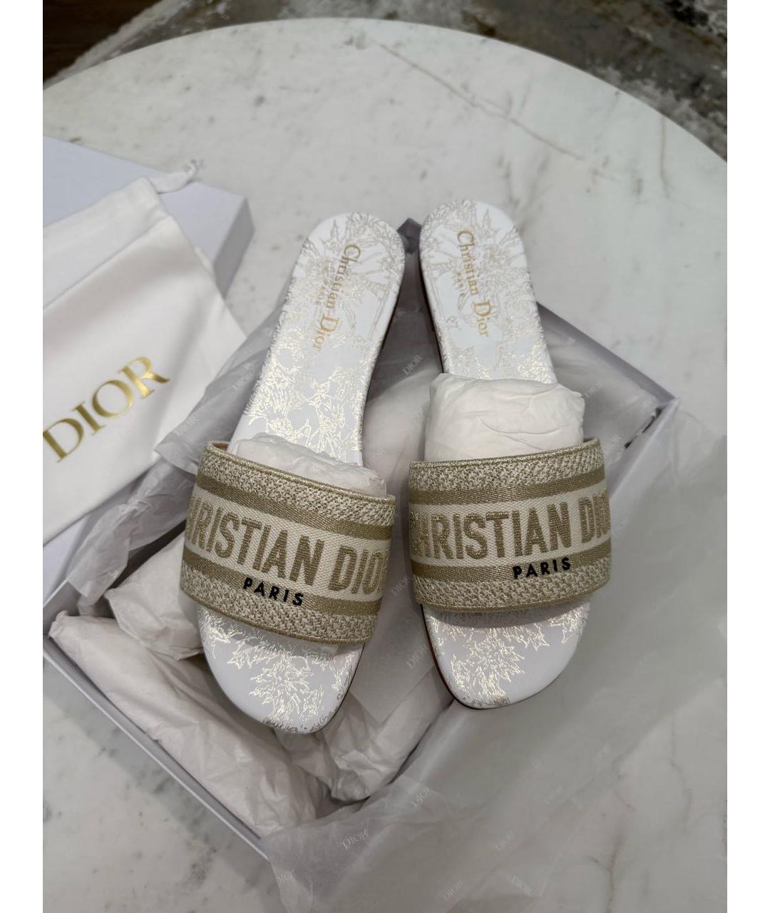 CHRISTIAN DIOR Бежевые текстильные шлепанцы, фото 4