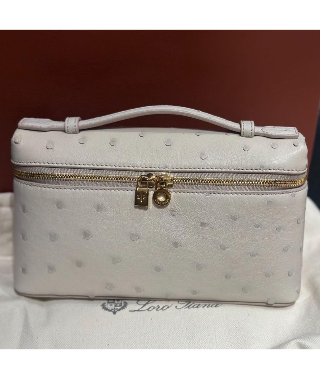 LORO PIANA Белая сумка с короткими ручками из экзотической кожи, фото 5