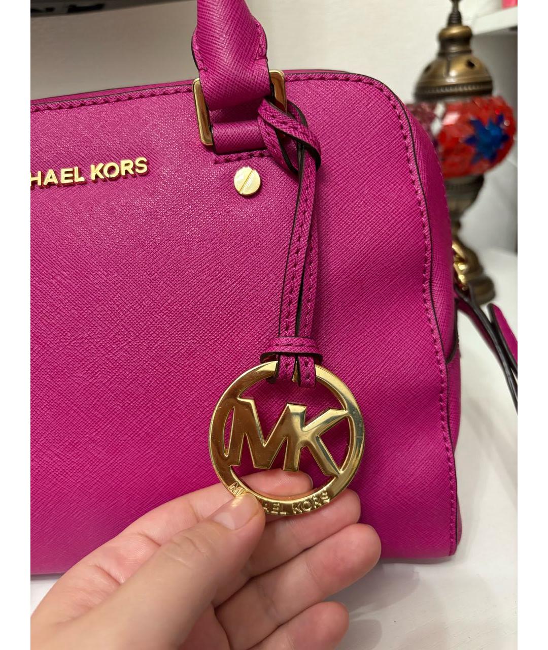MICHAEL KORS Розовая кожаная сумка с короткими ручками, фото 8