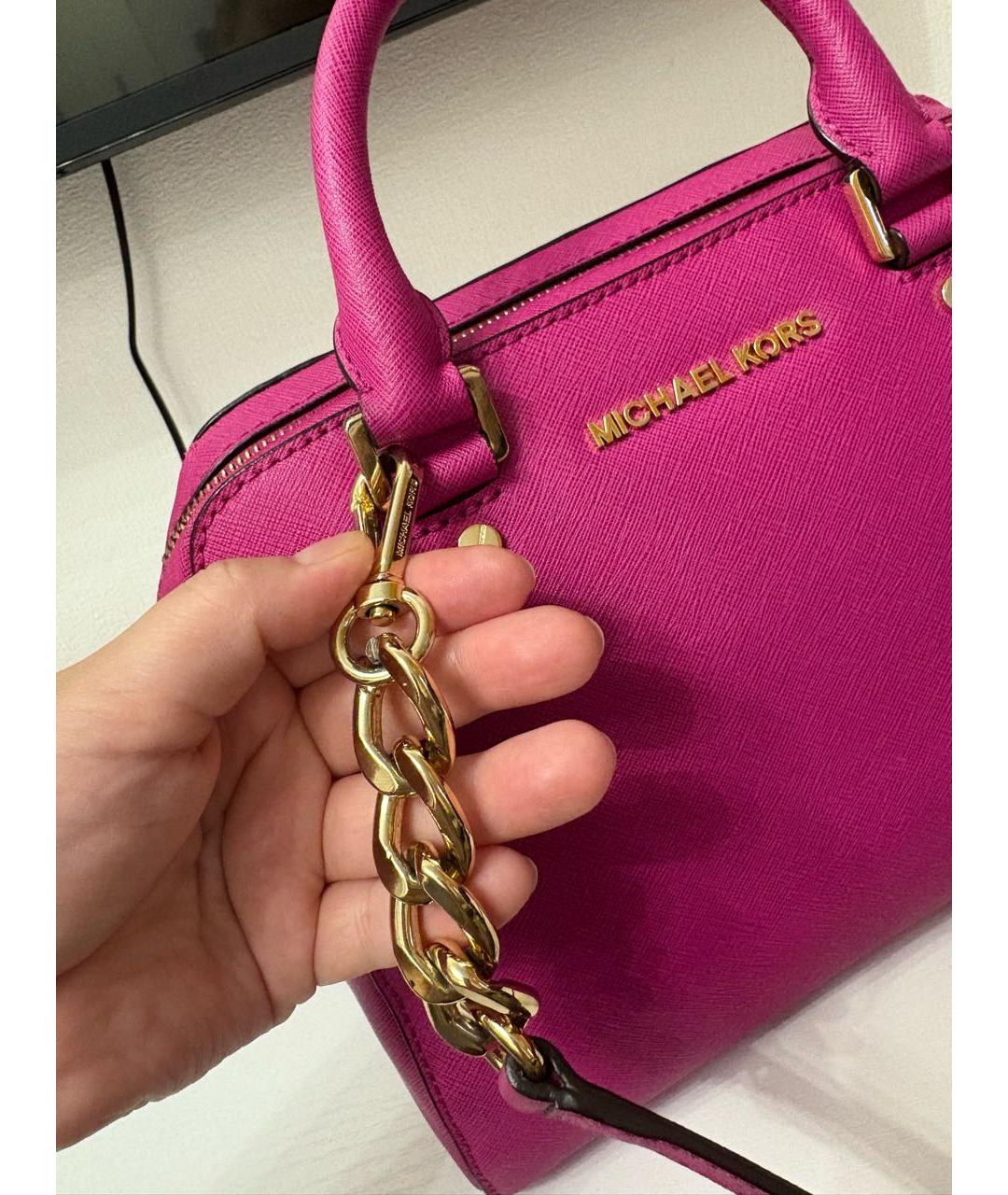 MICHAEL KORS Розовая кожаная сумка с короткими ручками, фото 6