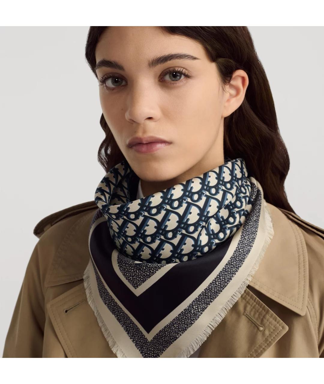 CHRISTIAN DIOR Темно-синий шелковый платок, фото 7