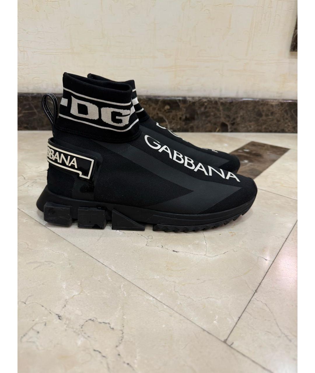 DOLCE&GABBANA Черные текстильные высокие кроссовки / кеды, фото 5