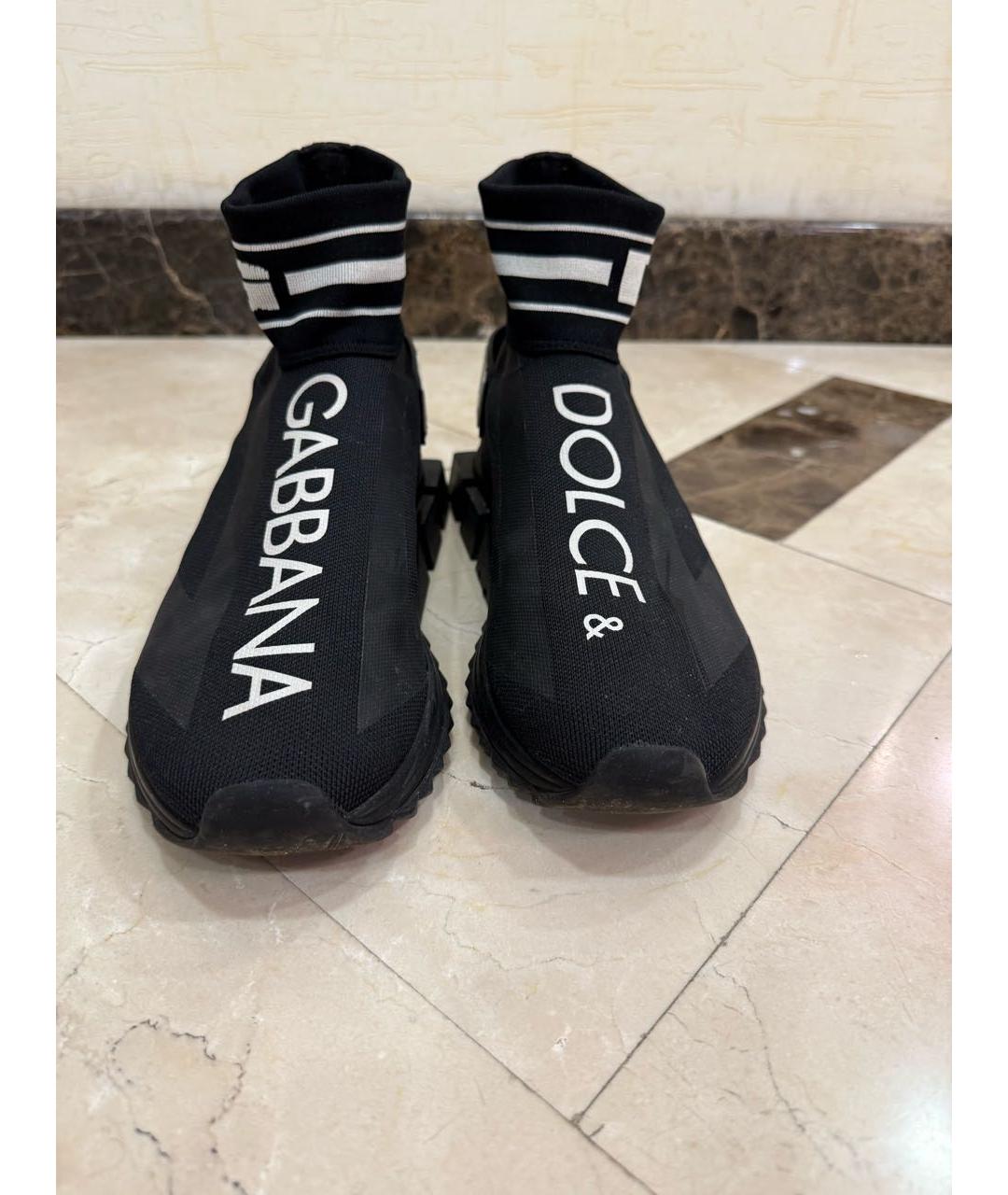 DOLCE&GABBANA Черные текстильные высокие кроссовки / кеды, фото 2