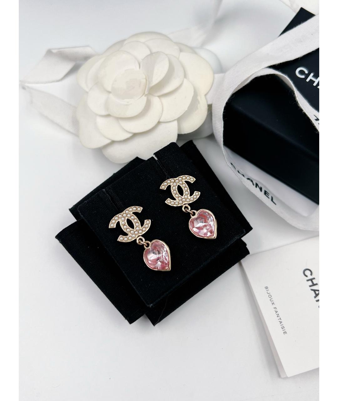 CHANEL Розовые металлические серьги, фото 6