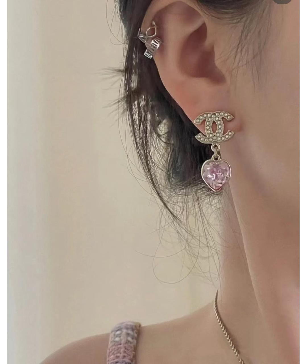 CHANEL Розовые металлические серьги, фото 7