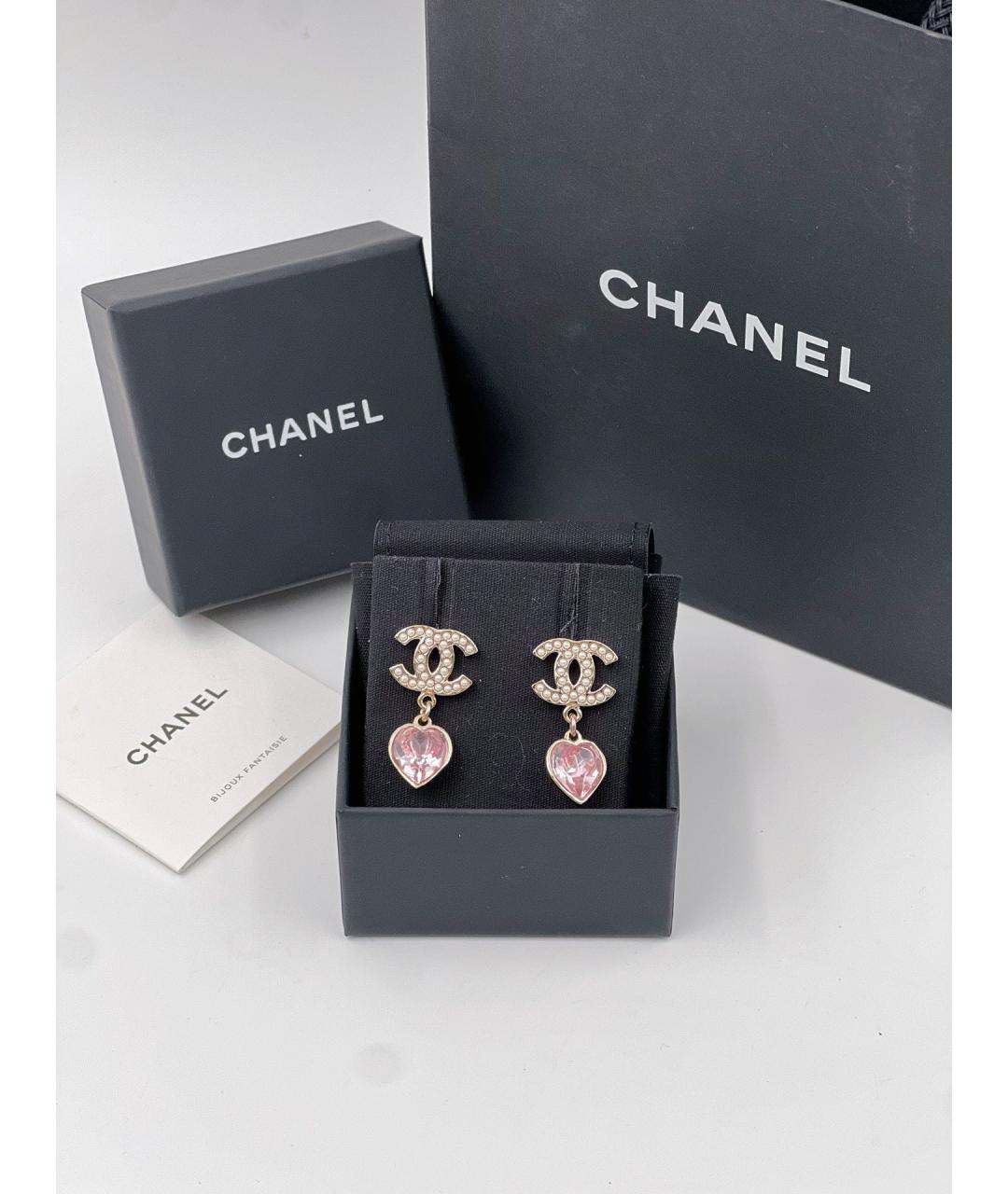 CHANEL Розовые металлические серьги, фото 2