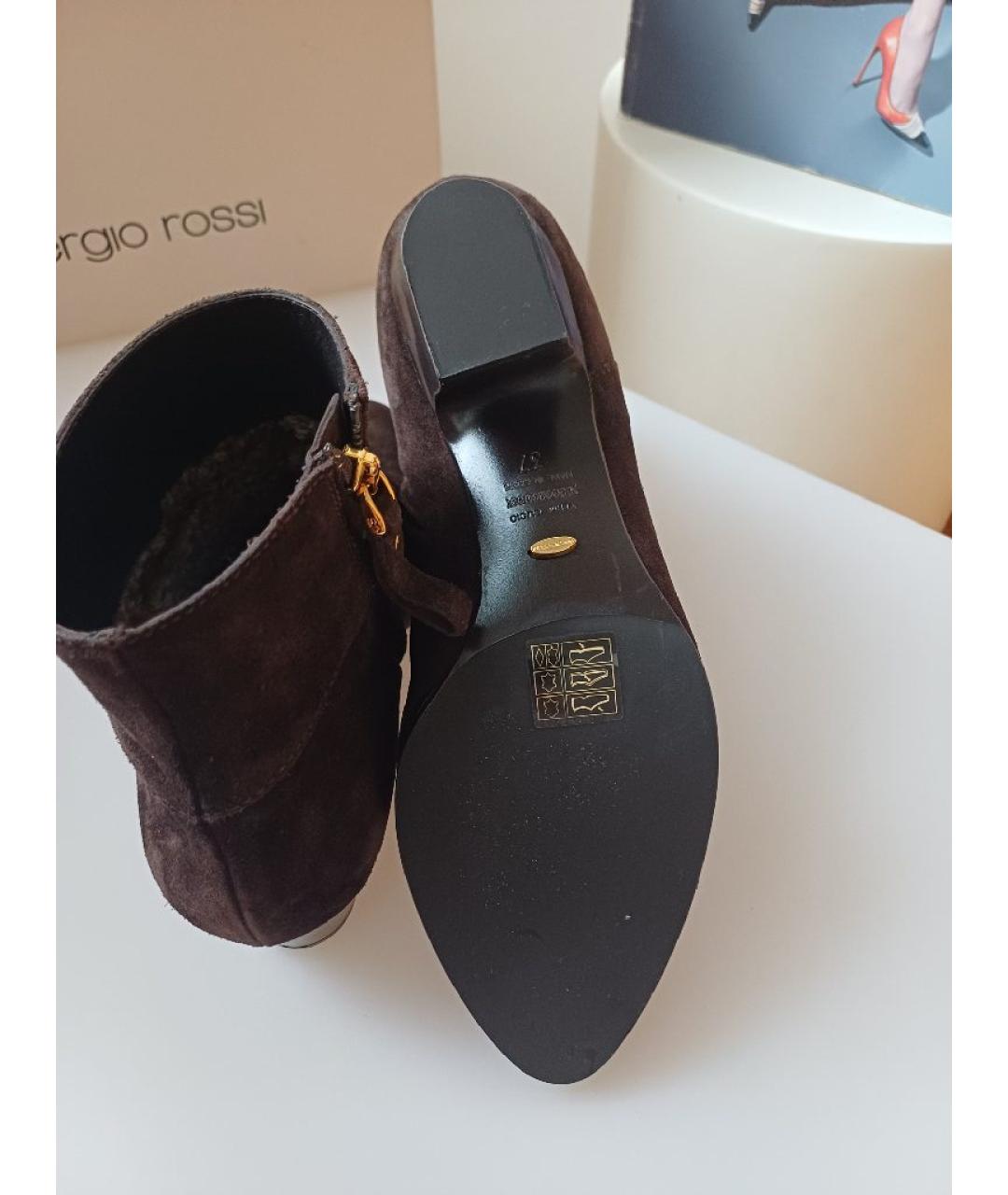 SERGIO ROSSI Коричневые замшевые ботильоны, фото 9