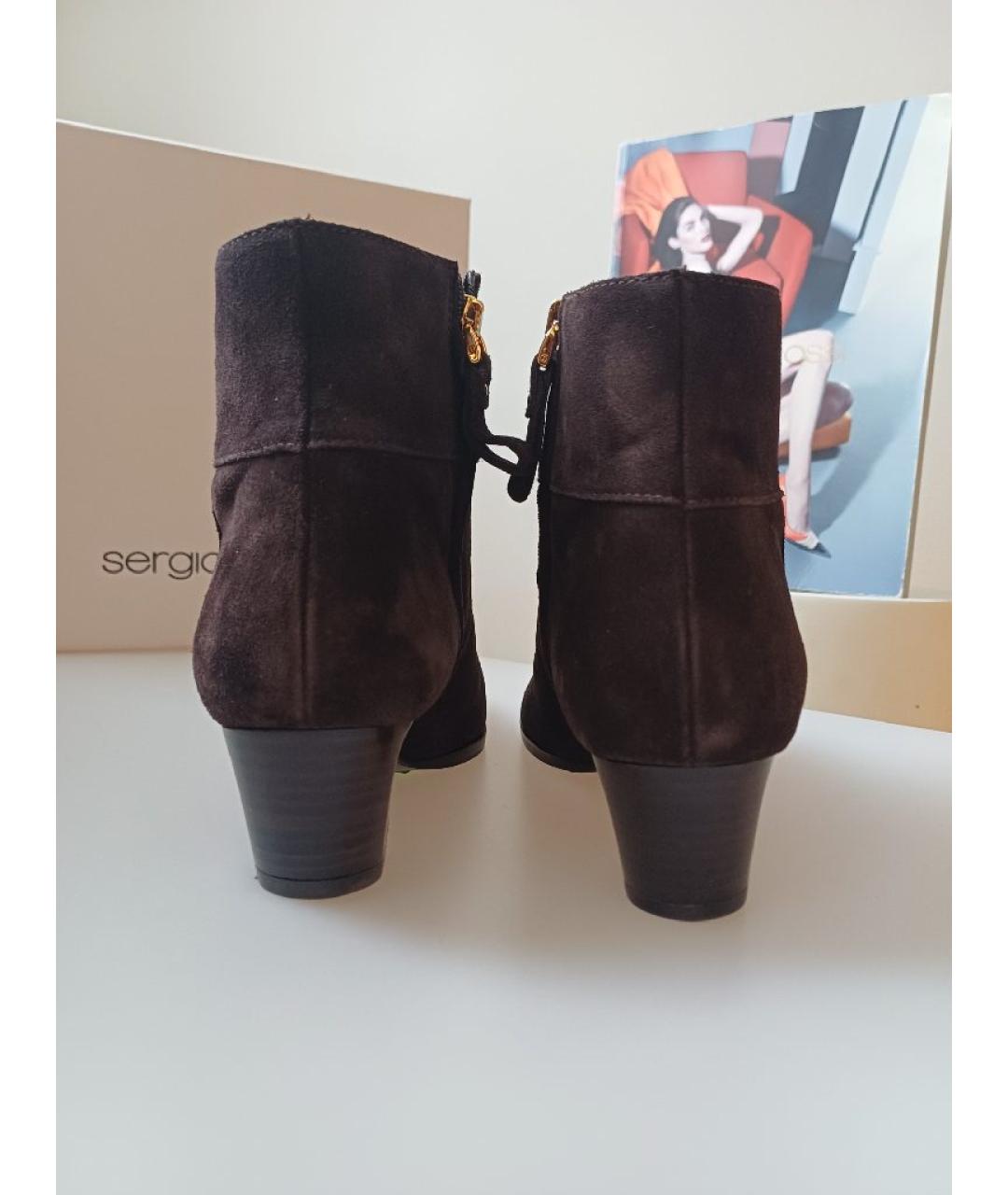 SERGIO ROSSI Коричневые замшевые ботильоны, фото 8