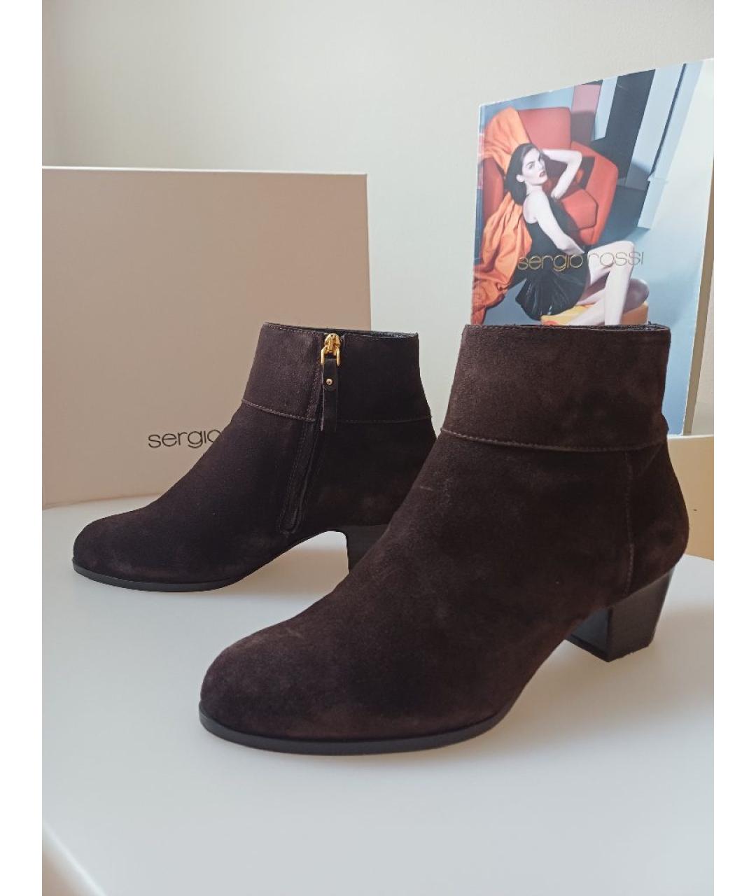 SERGIO ROSSI Коричневые замшевые ботильоны, фото 6