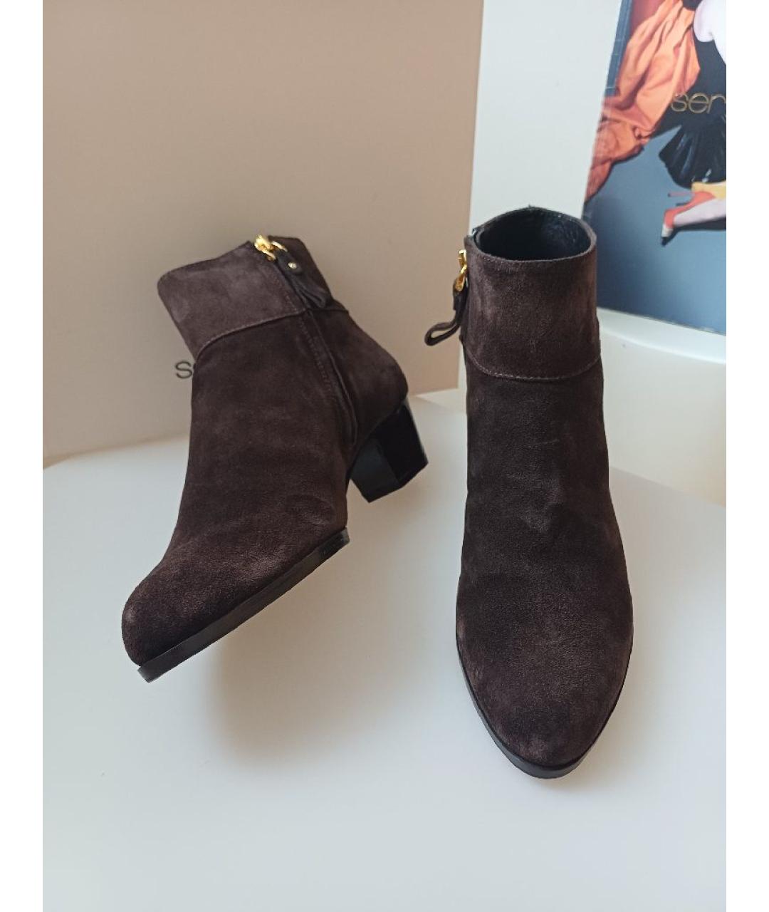 SERGIO ROSSI Коричневые замшевые ботильоны, фото 2