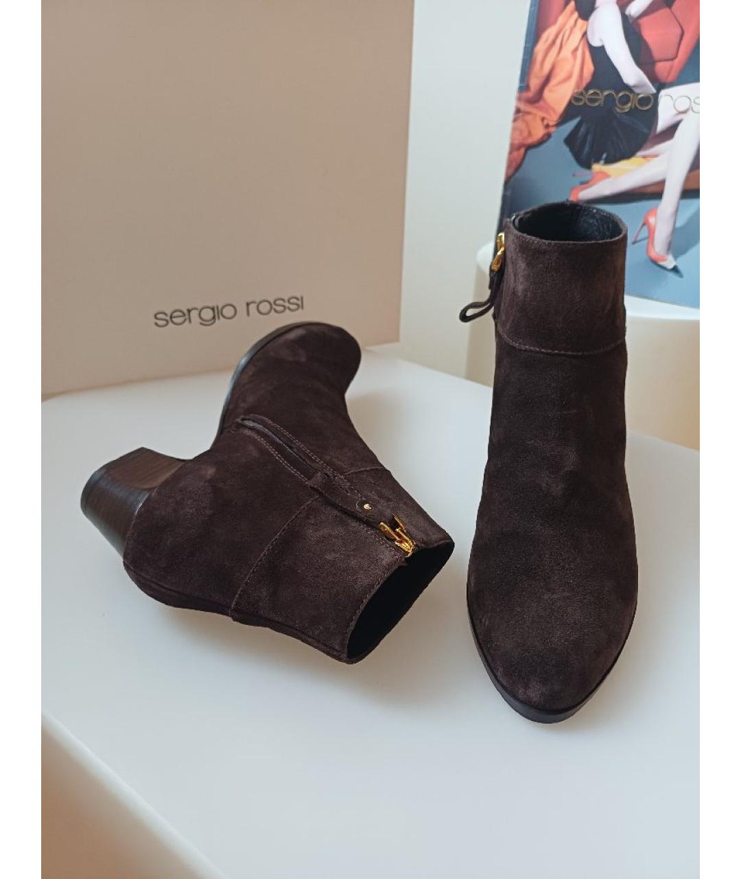 SERGIO ROSSI Коричневые замшевые ботильоны, фото 5