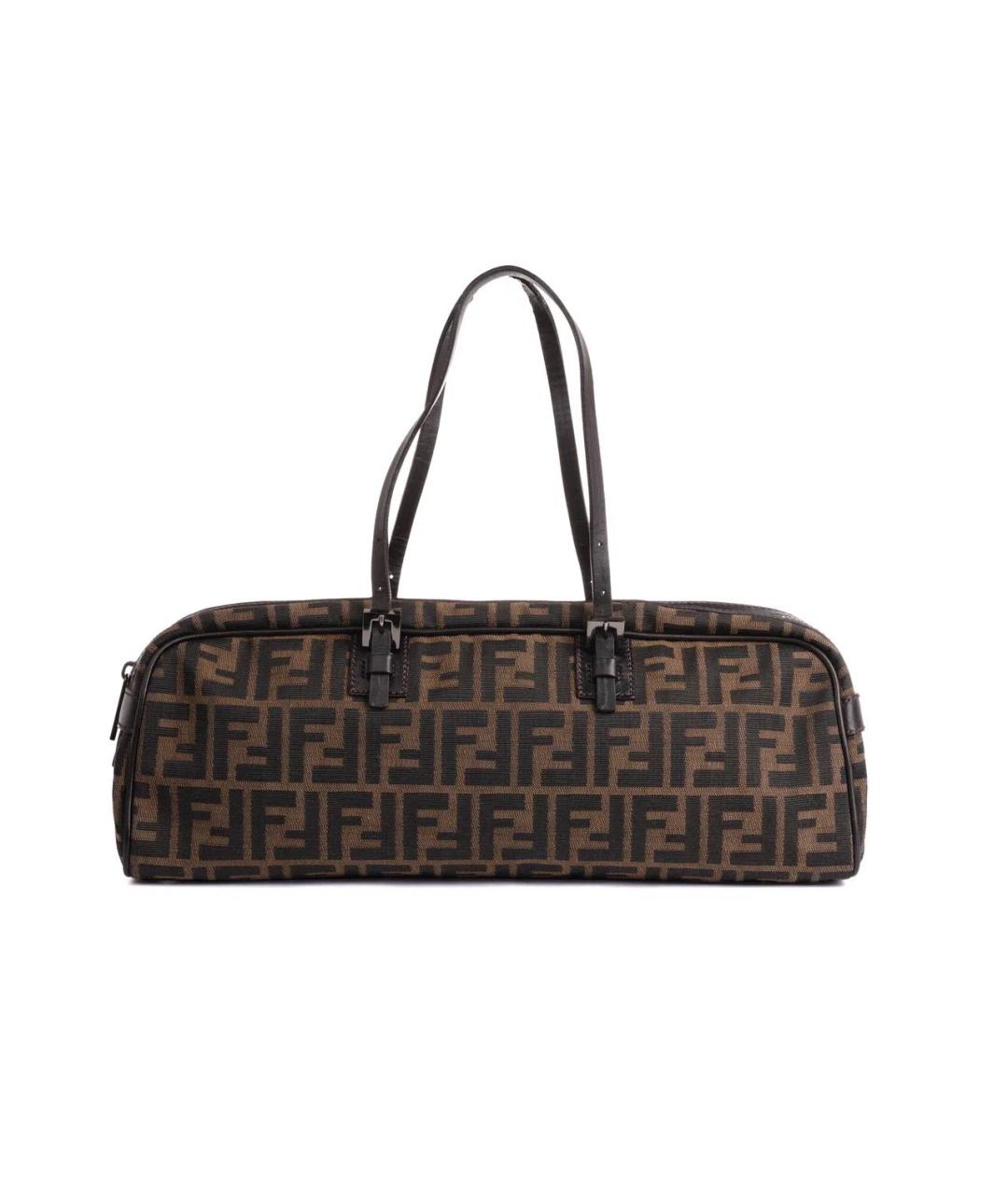 FENDI Коричневая тканевая сумка с короткими ручками, фото 7