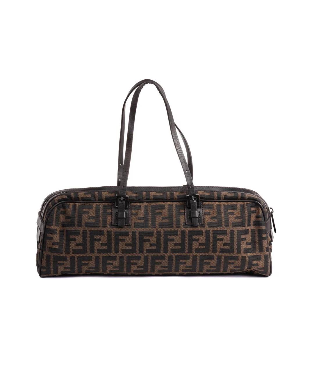 FENDI Коричневая тканевая сумка с короткими ручками, фото 2