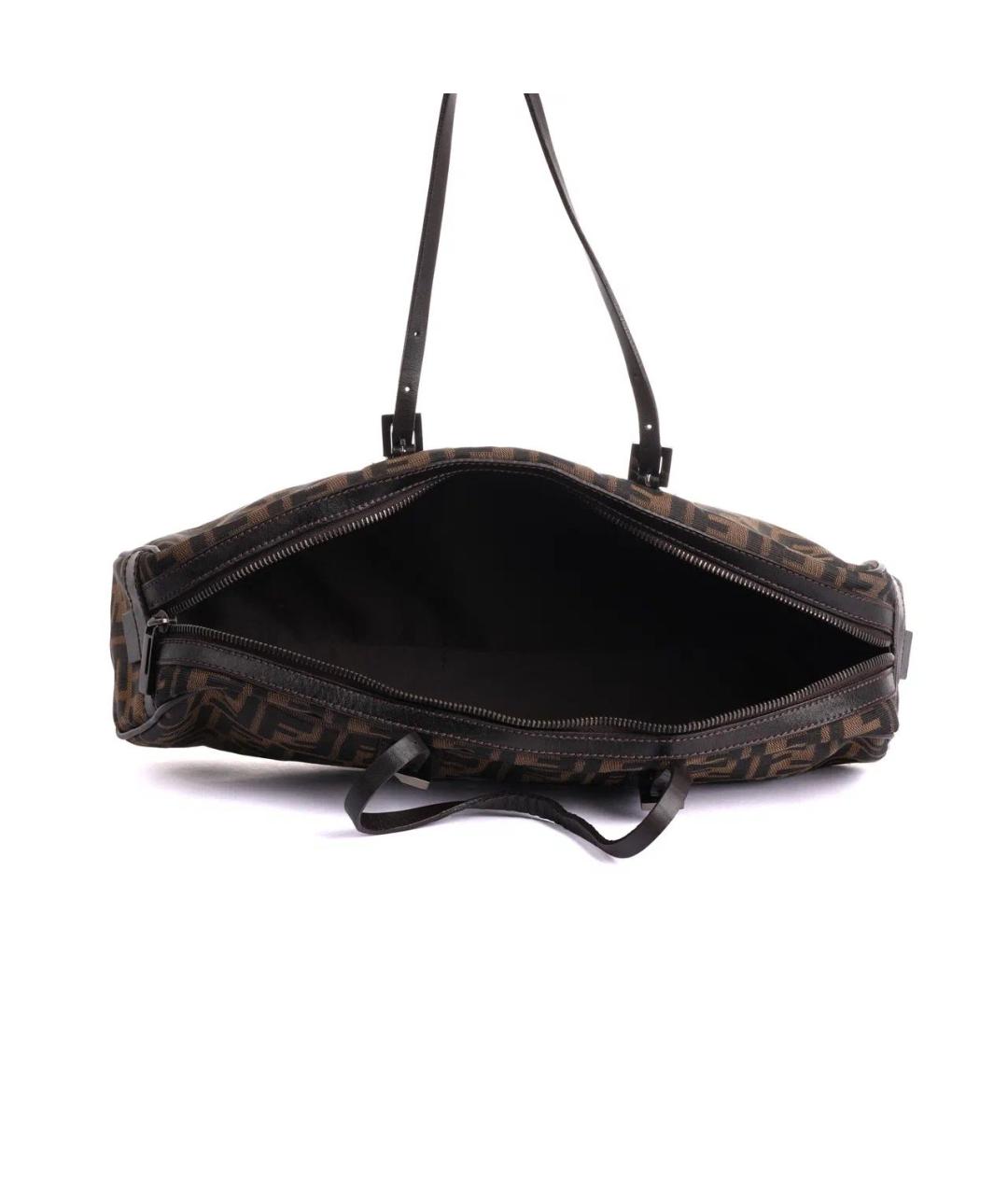 FENDI Коричневая тканевая сумка с короткими ручками, фото 5