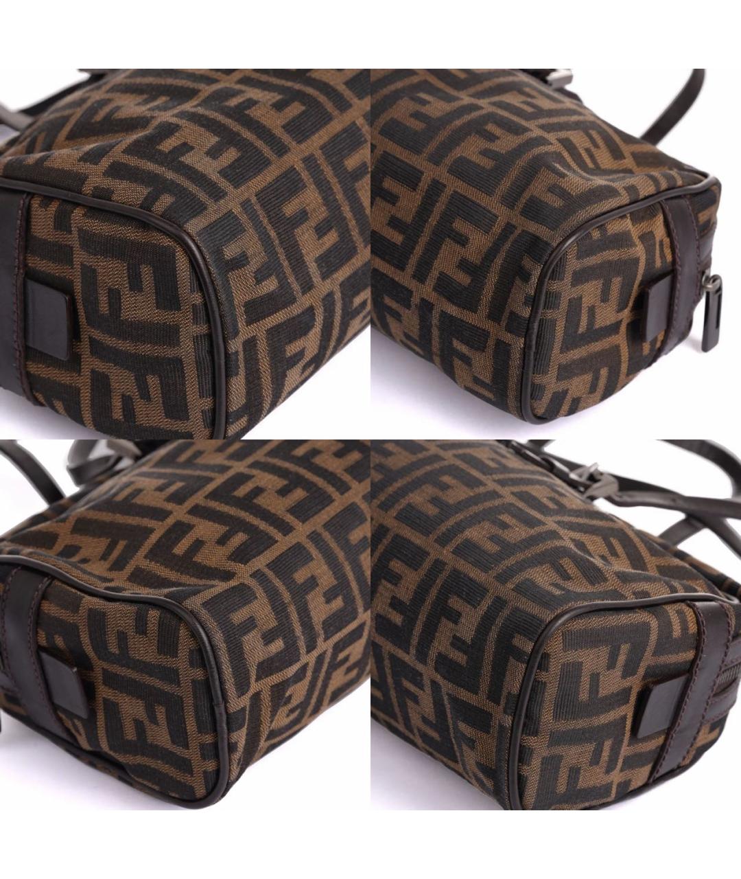 FENDI Коричневая тканевая сумка с короткими ручками, фото 6