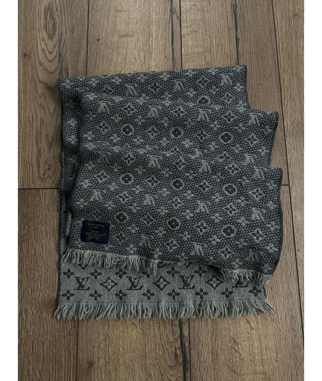 LOUIS VUITTON Серый шерстяной шарф, фото 4