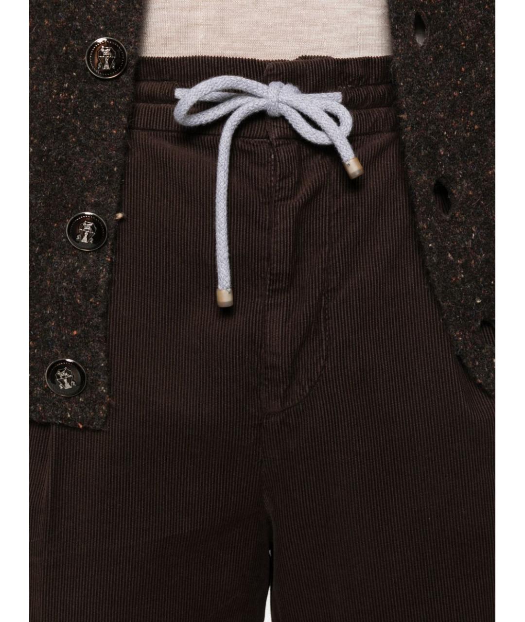 BRUNELLO CUCINELLI Коричневые хлопковые повседневные брюки, фото 4