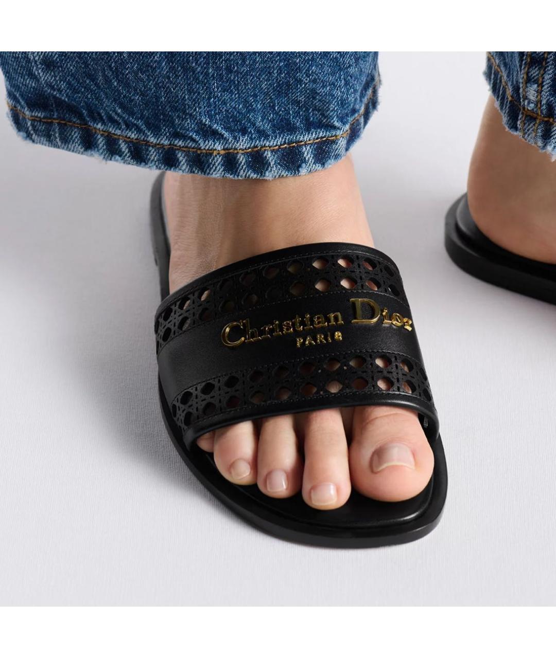CHRISTIAN DIOR Черные кожаные шлепанцы, фото 3