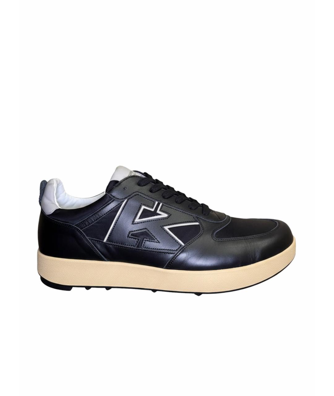 KITON Черные кожаные низкие кроссовки / кеды, фото 1